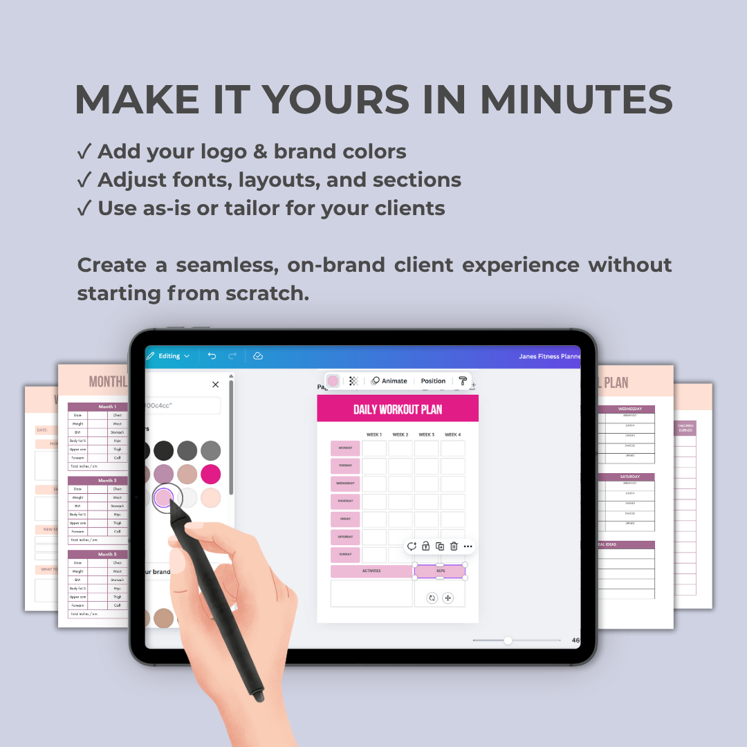 Client Fitness Planner for Coaches: Fully Customizable Template